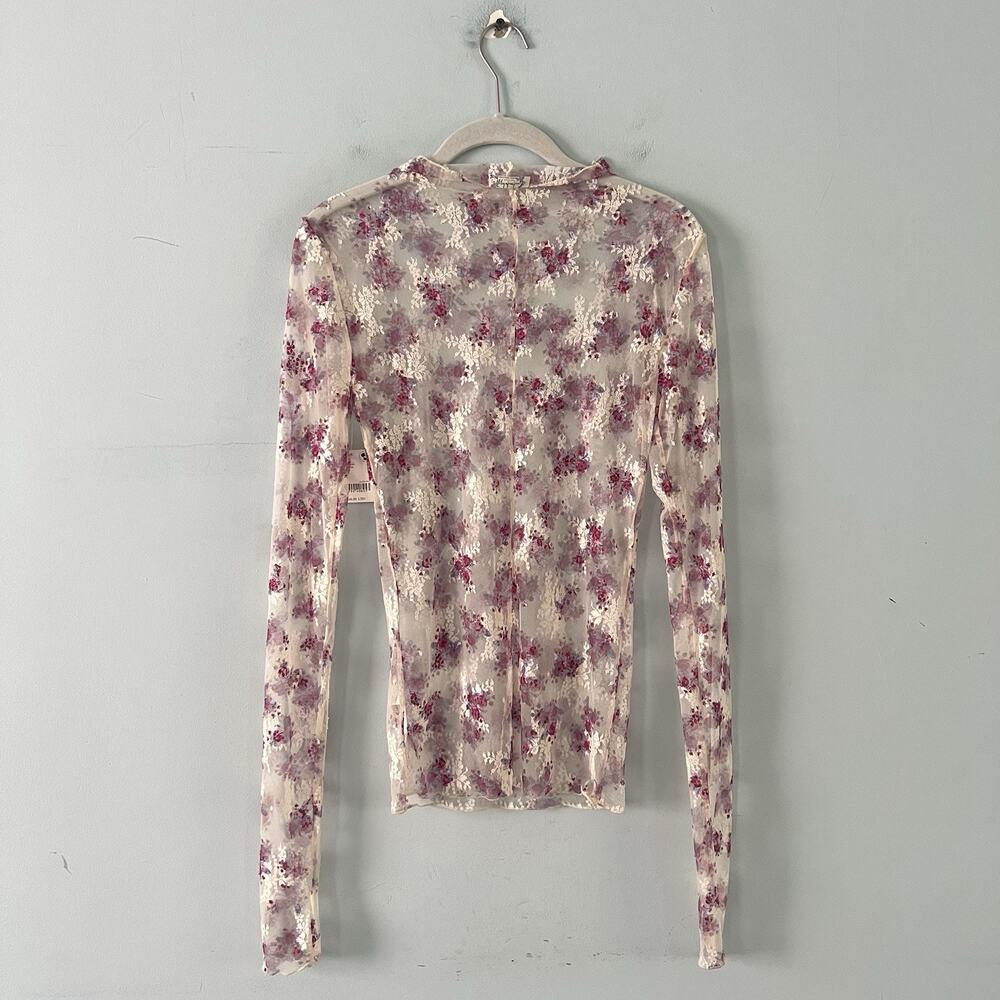 NWT Free People Lady Lux Ivory Combo Sheer Mesh Printed Layering Top - Picture 5 of 9